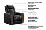Valencia 2025 New Tuscany Executive Heat & Massage Leather Home Theater Seating Row of 3 Loveseat Left, Midnight Black