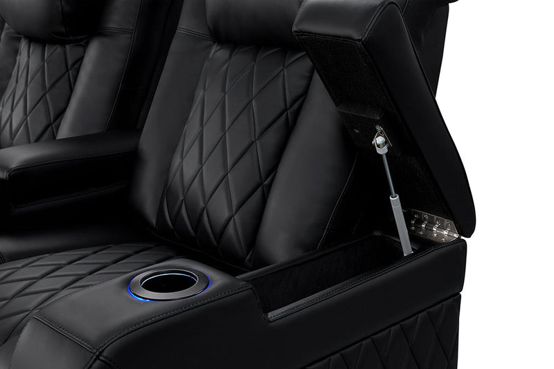 Valencia 2025 New Tuscany Heat & Massage Leather Home Theater Seating Row of 2, Midnight Black