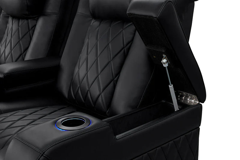 Valencia 2025 New Tuscany Heat & Massage Leather Home Theater Seating Row of 4, Midnight Black