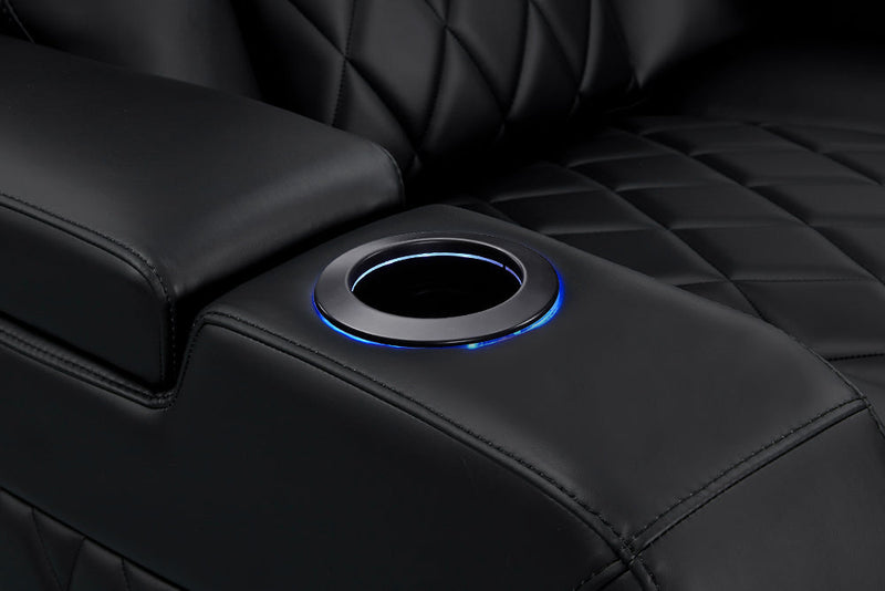 Valencia 2025 New Tuscany Heat & Massage Leather Home Theater Seating Row of 2, Midnight Black