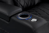 Valencia 2025 New Tuscany Heat & Massage Leather Home Theater Seating Row of 2 Loveseat, Midnight Black