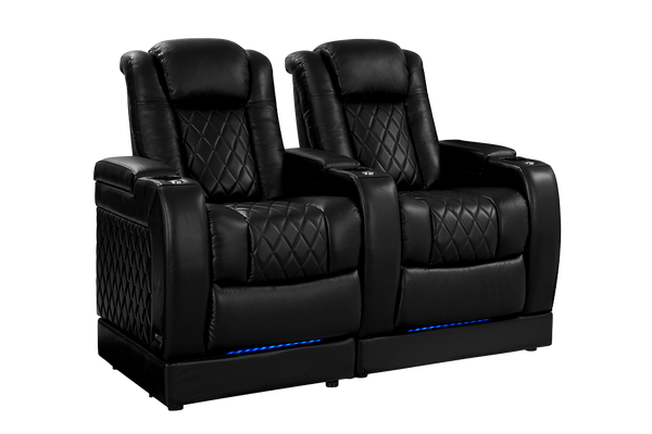 Valencia Tuscany Leather Home Theater Seating with Risers Row of 2, Midnight Black