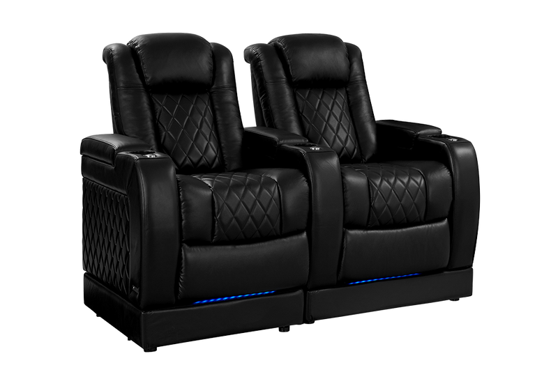 Valencia Tuscany Leather Home Theater Seating with Risers Row of 2, Midnight Black