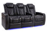 Valencia Tuscany Slim Leather Home Theater Seating Row of 3 Loveseat Left, Midnight Black