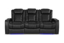 Valencia Tuscany XL Console Leather Home Theater Seating Row of 3 Dropdown Center, Midnight Black
