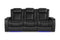 Valencia Tuscany XL Console Leather Home Theater Seating Row of 3 Dropdown Center, Midnight Black