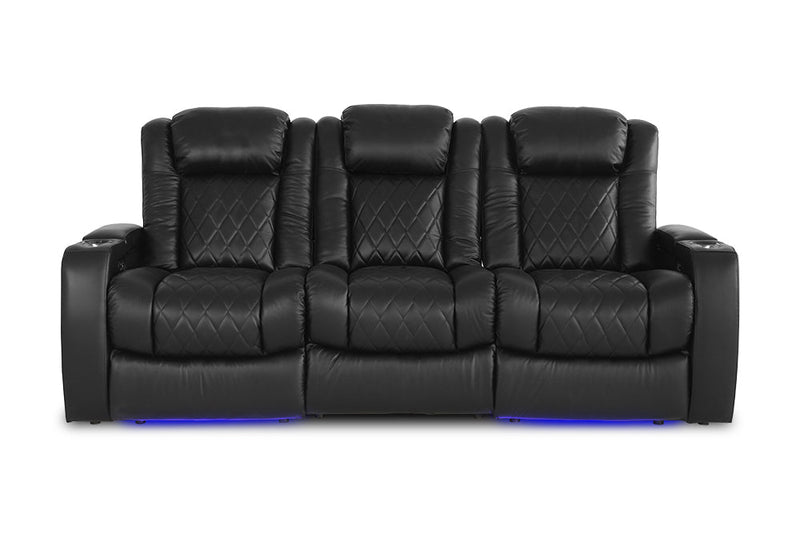 Valencia Tuscany XL Console Leather Home Theater Seating Row of 3 Dropdown Center, Midnight Black