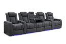 Valencia 2025 New Tuscany Console Leather Home Theater Seating Row of 5 Dropdown Center, Charcoal Grey