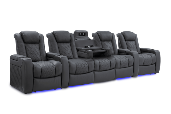 Valencia 2025 New Tuscany Console Leather Home Theater Seating Row of 5 Dropdown Center, Charcoal Grey