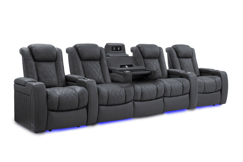 Valencia 2025 New Tuscany Console Leather Home Theater Seating Row of 5 Dropdown Center, Charcoal Grey