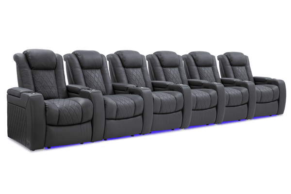 Valencia Tuscany Leather Home Theater Seating Row of 6, Charcoal Grey