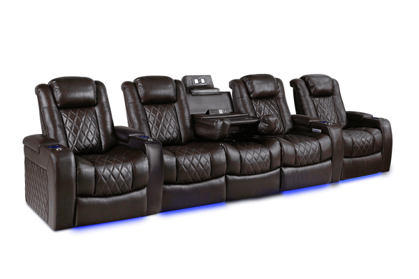 Valencia 2025 New Tuscany Console Leather Home Theater Seating Row of 5 Dropdown Center, Dark Chocolate