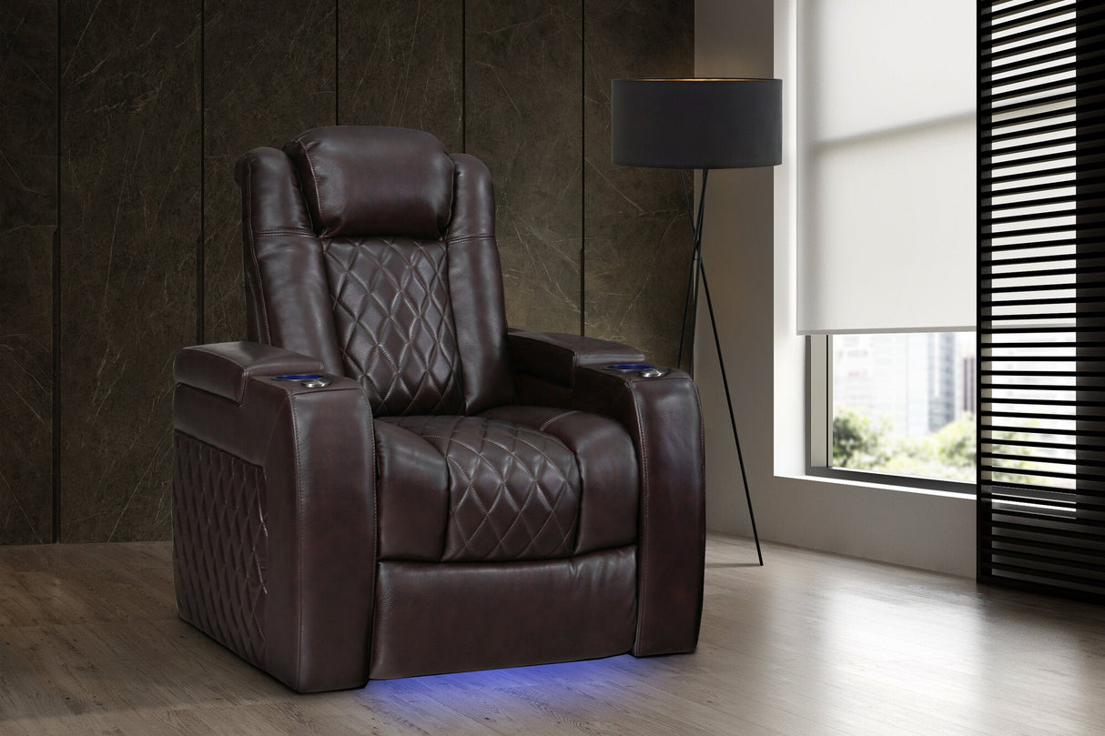 Valencia Tuscany Leather Home Theater Seating Single, Dark Chocolate