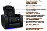 Valencia 2025 New Tuscany Heat & Massage Leather Home Theater Seating Row of 2 Loveseat, Midnight Black