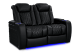 Valencia 2025 New Tuscany Heat & Massage Leather Home Theater Seating Row of 2 Loveseat, Midnight Black