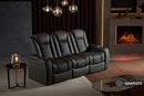 Valencia Tuscany Luxury Console Leather Home Theater Seating Row of 3 Dropdown Center, Graphite
