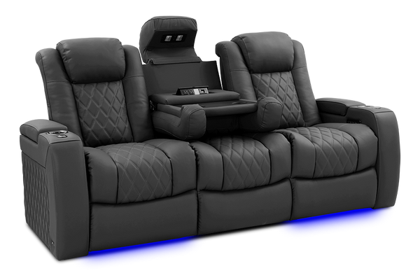 Valencia Tuscany Luxury Console Leather Home Theater Seating Row of 3 Dropdown Center, Graphite