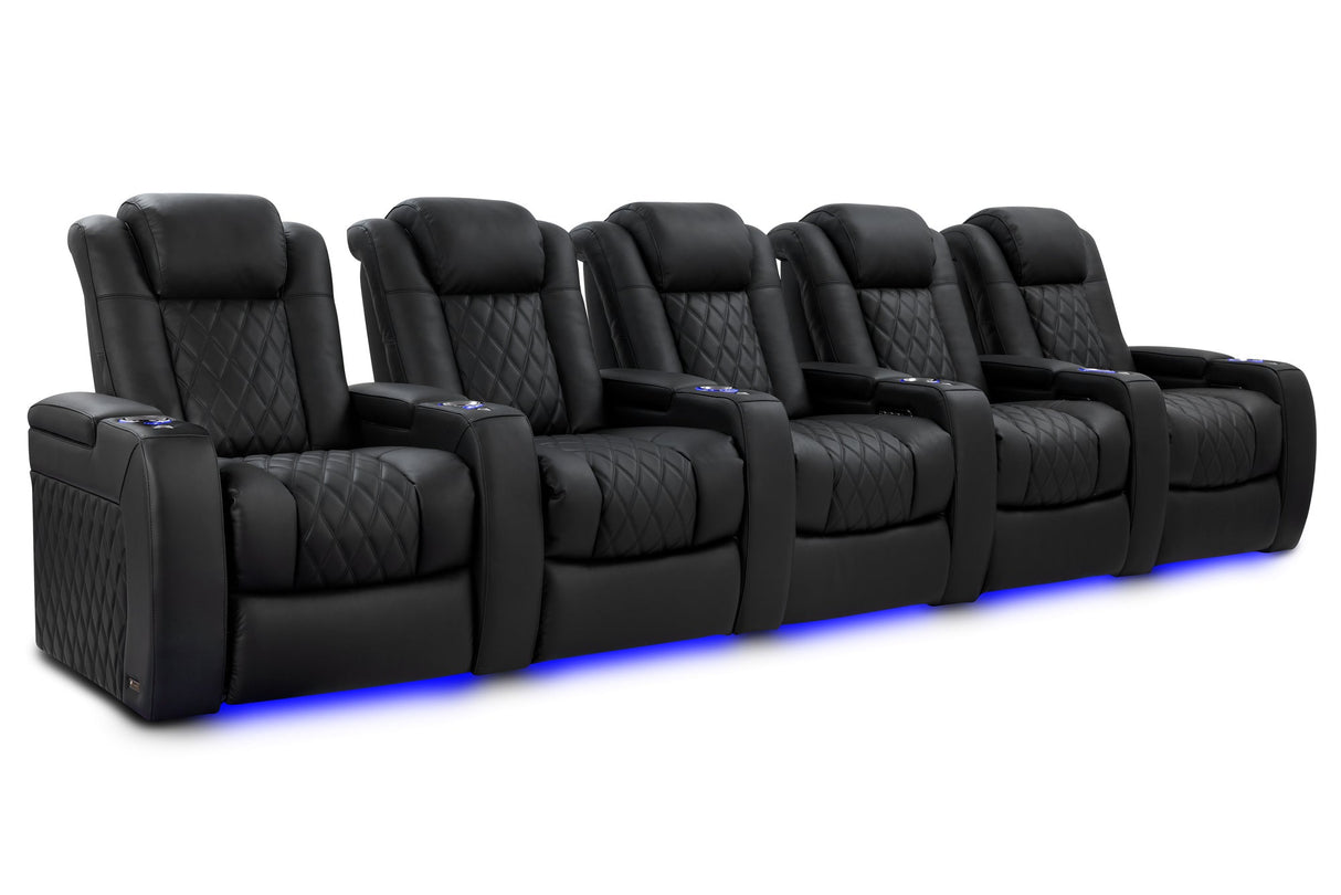 Valencia 2025 New Tuscany Luxury Leather Home Theater Seating Row of 5, Onyx