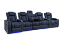 Valencia Tuscany Console Leather Home Theater Seating Row of 5 Dropdown Center, Navy Blue