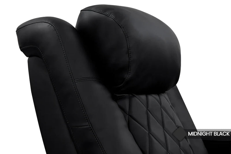 Valencia 2025 New Tuscany Heat & Massage Leather Home Theater Seating Row of 3 Loveseat Left, Midnight Black