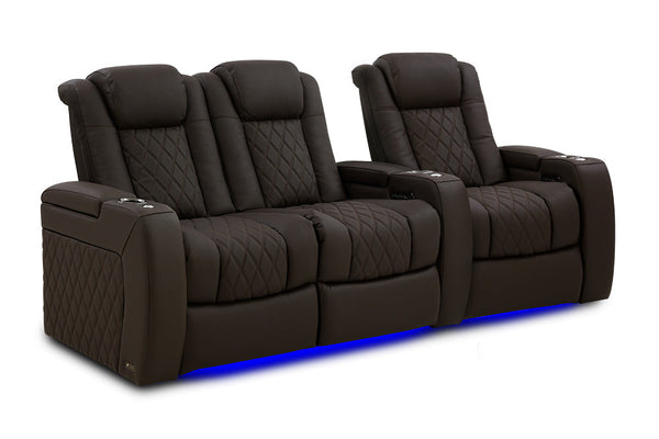 Valencia 2025 New Tuscany Ultimate Luxury Leather Home Theater Seating Row of 3 Loveseat Left, Dark Roast