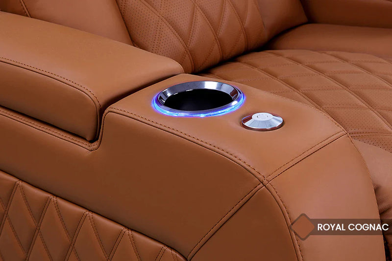 Valencia 2025 New Tuscany Ultimate Luxury Leather Home Theater Seating Row of 4, Royal Cognac