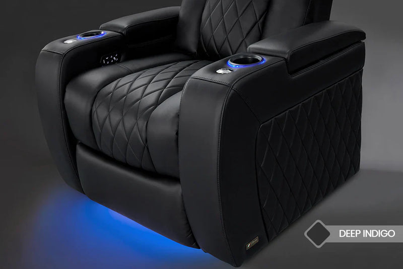 Valencia Tuscany Vegan Leather Home Theater Seating Row of 5, Deep Indigo