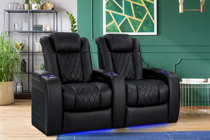 Valencia Tuscany Vegan Leather Home Theater Seating Row of 5, Deep Indigo