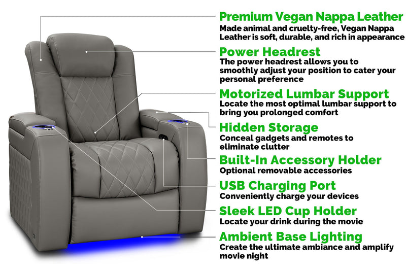 Valencia Tuscany Vegan ECO Leather Single Home Theater Seating, Stone