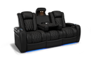 Valencia 2025 New Tuscany Console Leather Home Theater Seating Row of 3 Dropdown Center, Midnight Black