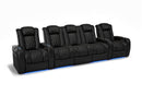 Valencia 2025 New Tuscany Console Leather Home Theater Seating Row of 5 Dropdown Center, Midnight Black