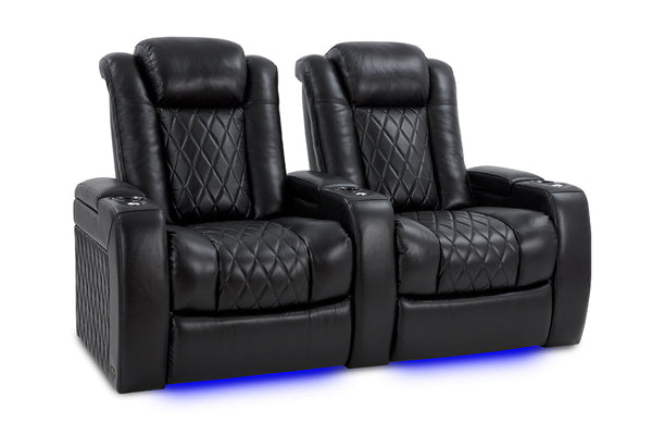 Valencia Tuscany XL Leather Home Theater Seating Heavy Duty Row of 2, Midnight Black