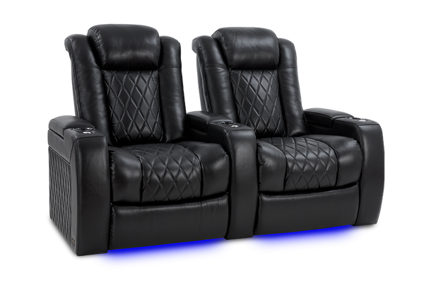 Valencia Tuscany XL Leather Home Theater Seating Row of 2, Midnight Black