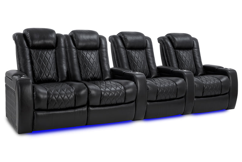 Valencia Tuscany XL Leather Home Theater Seating Row of 4 Loveseat Left, Midnight Black
