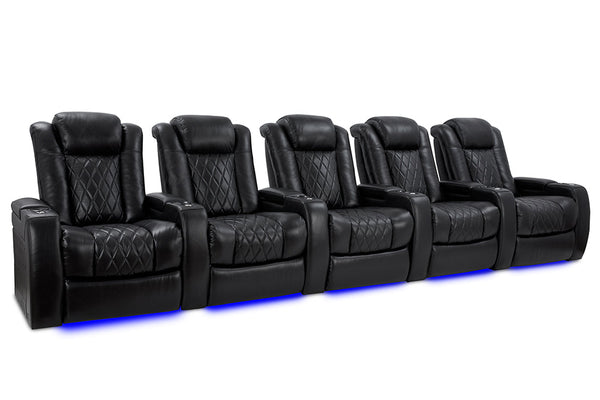 Valencia Tuscany XL Leather Home Theater Seating Row of 5, Midnight Black