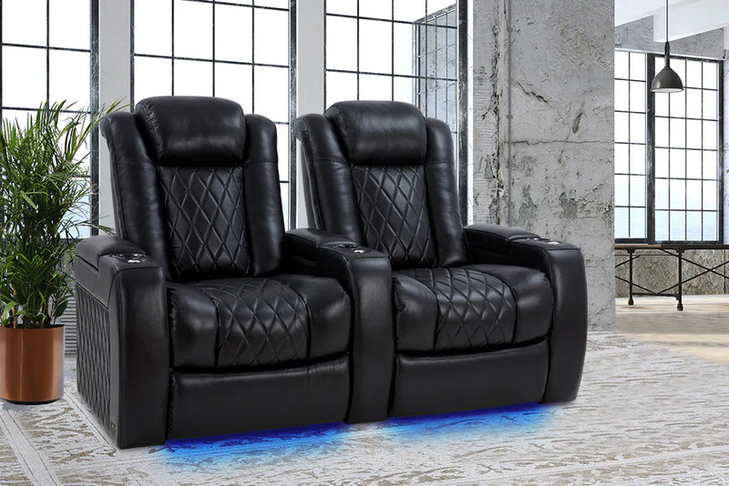 Valencia Tuscany XL Leather Home Theater Seating Row of 5, Midnight Black
