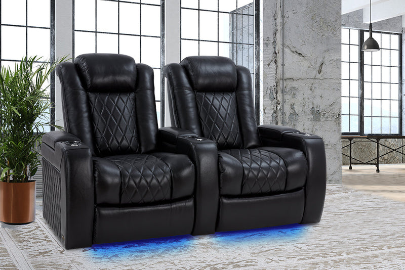 Valencia Tuscany XL Leather Home Theater Seating Row of 2, Midnight Black