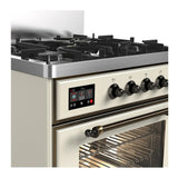 ILVE Majestic III 30-inch Dual Fuel Range with 5 Natural Gas Burner and Triple Glass Door Electric Oven in Antique White with Burnished Trim (UM30NR3AWB)