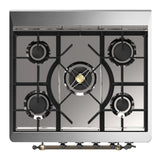 ILVE Majestic III 30-inch Dual Fuel Range with 5 Natural Gas Burner and Triple Glass Door Electric Oven in Antique White with Burnished Trim (UM30NR3AWB)