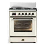 ILVE Majestic III 30-inch Dual Fuel Range with 5 Natural Gas Burner and Triple Glass Door Electric Oven in Antique White with Burnished Trim (UM30NR3AWB)