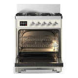 ILVE Majestic III 30-inch Dual Fuel Range with 5 Liquid Propane Burner and Triple Glass Door Electric Oven in Antique White with Chrome Trim (UM30NR3AWCLP)