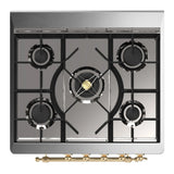 ILVE Majestic III 30-inch Dual Fuel Range with 5 Natural Gas Burner and Triple Glass Door Electric Oven in Antique White with Brass Trim (UM30NR3AWG)