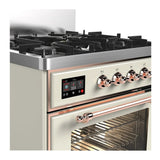 ILVE Majestic III 30-inch Dual Fuel Range with 5 Natural Gas Burner and Triple Glass Door Electric Oven in Antique White with Copper Trim (UM30NR3AWP)