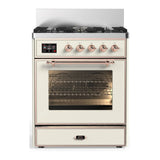ILVE Majestic III 30-inch Dual Fuel Range with 5 Natural Gas Burner and Triple Glass Door Electric Oven in Antique White with Copper Trim (UM30NR3AWP)