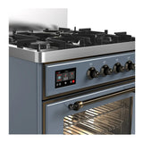 ILVE Majestic III 30-inch Dual Fuel Range with 5 Natural Gas Burner and Triple Glass Door Electric Oven in Blue Grey with Burnished Trim (UM30NR3BGB)