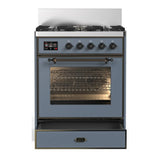 ILVE Majestic III 30-inch Dual Fuel Range with 5 Liquid Propane Burner and Triple Glass Door Electric Oven in Blue Grey with Burnished Trim (UM30NR3BGBLP)