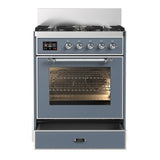 ILVE Majestic III 30-inch Dual Fuel Range with 5 Natural Gas Burner and Triple Glass Door Electric Oven in Blue Grey with Chrome Trim (UM30NR3BGC)