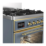 ILVE Majestic III 30-inch Dual Fuel Range with 5 Natural Gas Burner and Triple Glass Door Electric Oven in Blue Grey with Brass Trim (UM30NR3BGG)