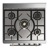 ILVE Majestic III 30-inch Dual Fuel Range with 5 Natural Gas Burner and Triple Glass Door Electric Oven in Glossy Black with Burnished Trim (UM30NR3BKB)