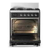 ILVE Majestic III 30-inch Dual Fuel Range with 5 Natural Gas Burner and Triple Glass Door Electric Oven in Glossy Black with Chrome Trim (UM30NR3BKC)